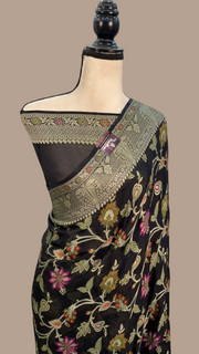 Black Pure Chiffon Khaddi Banarasi Saree - The Handlooms