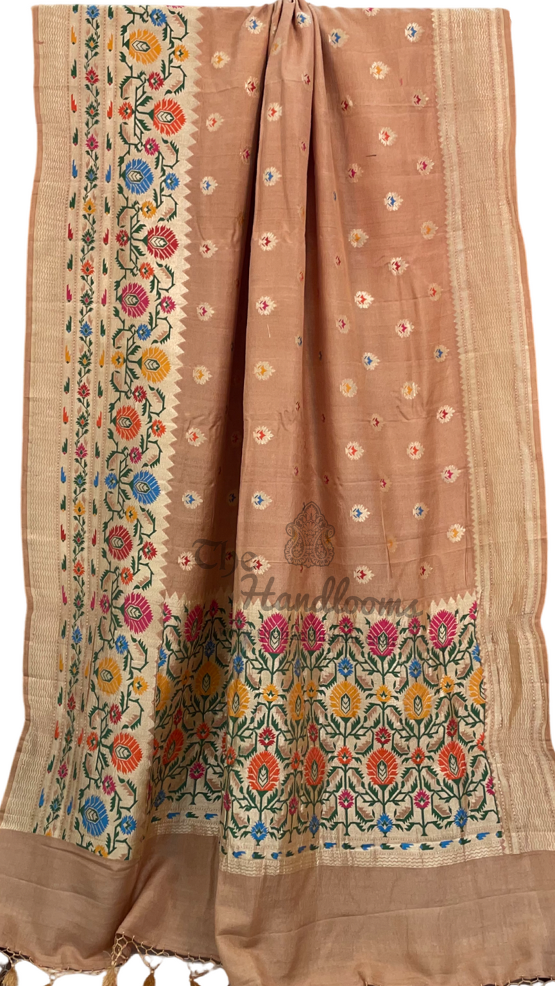 Pure Tussar Georgette Handloom Banarasi Saree - All over Jaal Work with meenakari - The Handlooms
