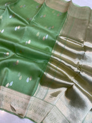 Pure Kora Handloom Banarasi Saree - Sona Roopa Alfi Kadua Booti - The Handlooms