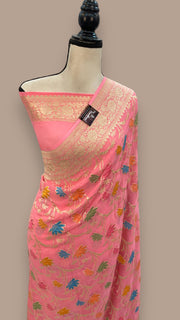 Khaddi Georgette Handloom Banarasi Saree - All over Jaal Work With Meenakari - The Handlooms