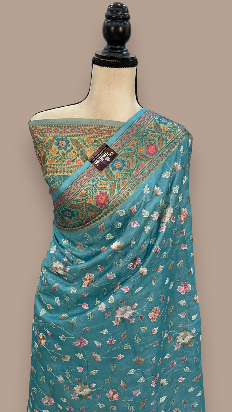 Tussar Silk Handloom Banarasi Saree With Chikankari - The Handlooms