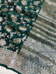 Pure Katan Silk Banarasi Handloom Saree - All Over Jaal Work - The Handlooms