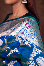 Pure Katan Silk Banarasi Handloom Saree - All over Jaal work with Meenakari - The Handlooms