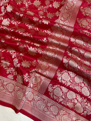 Pure Katan Silk Banarasi Handloom Saree - All Over Jaal Work - The Handlooms