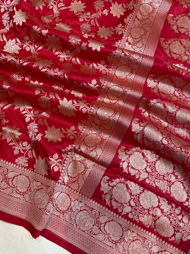 Pure Katan Silk Banarasi Handloom Saree - All Over Jaal Work - The Handlooms