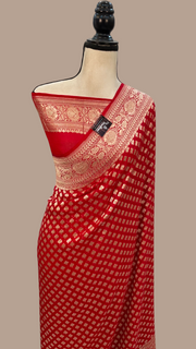 Red Khaddi Georgette Handloom Banarasi Saree - The Handlooms