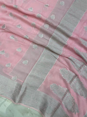 Pink Pure Chiffon Khaddi Banarasi Saree - The Handlooms