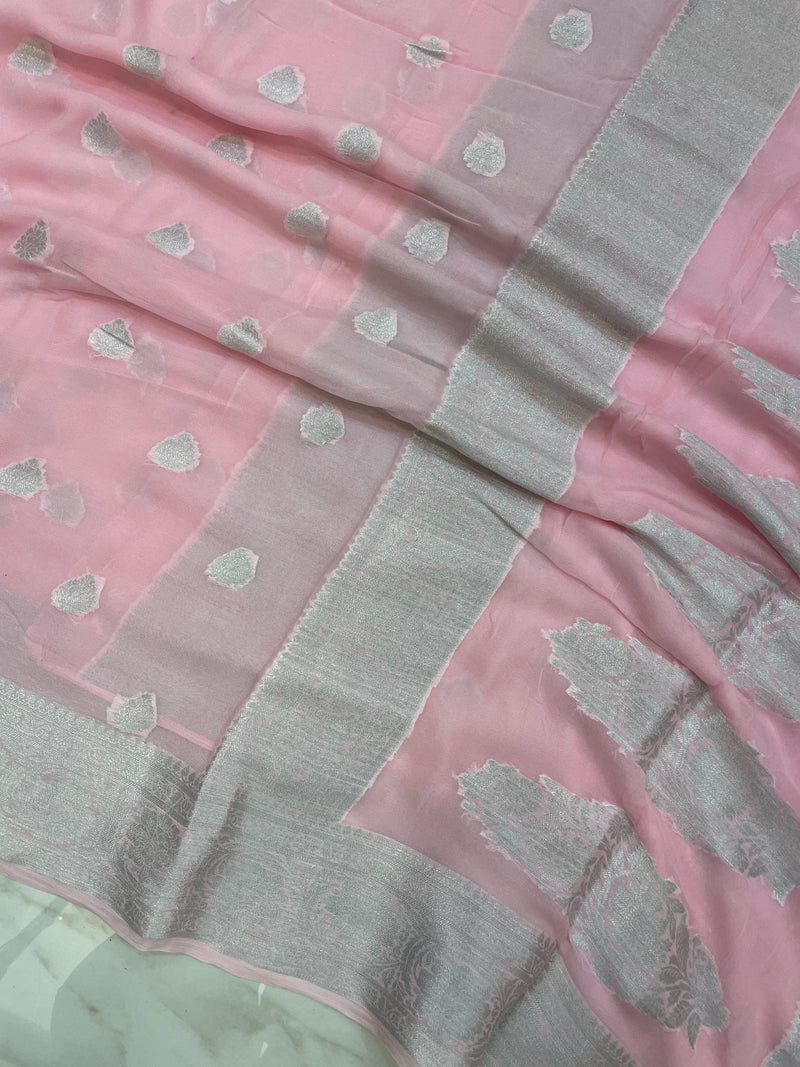 Pink Pure Chiffon Khaddi Banarasi Saree - The Handlooms