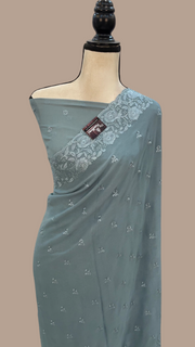 Pure Georgette Chikankari Handloom Banarasi Saree - The Handlooms