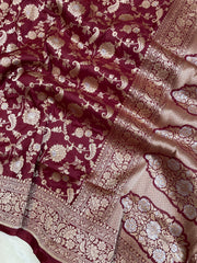Pure Katan Silk Banarasi Handloom Saree - All over Sona Roopa Jaal work - The Handlooms