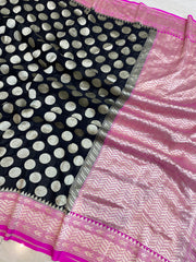 Black Khaddi Georgette Handloom Banarasi Saree - The Handlooms