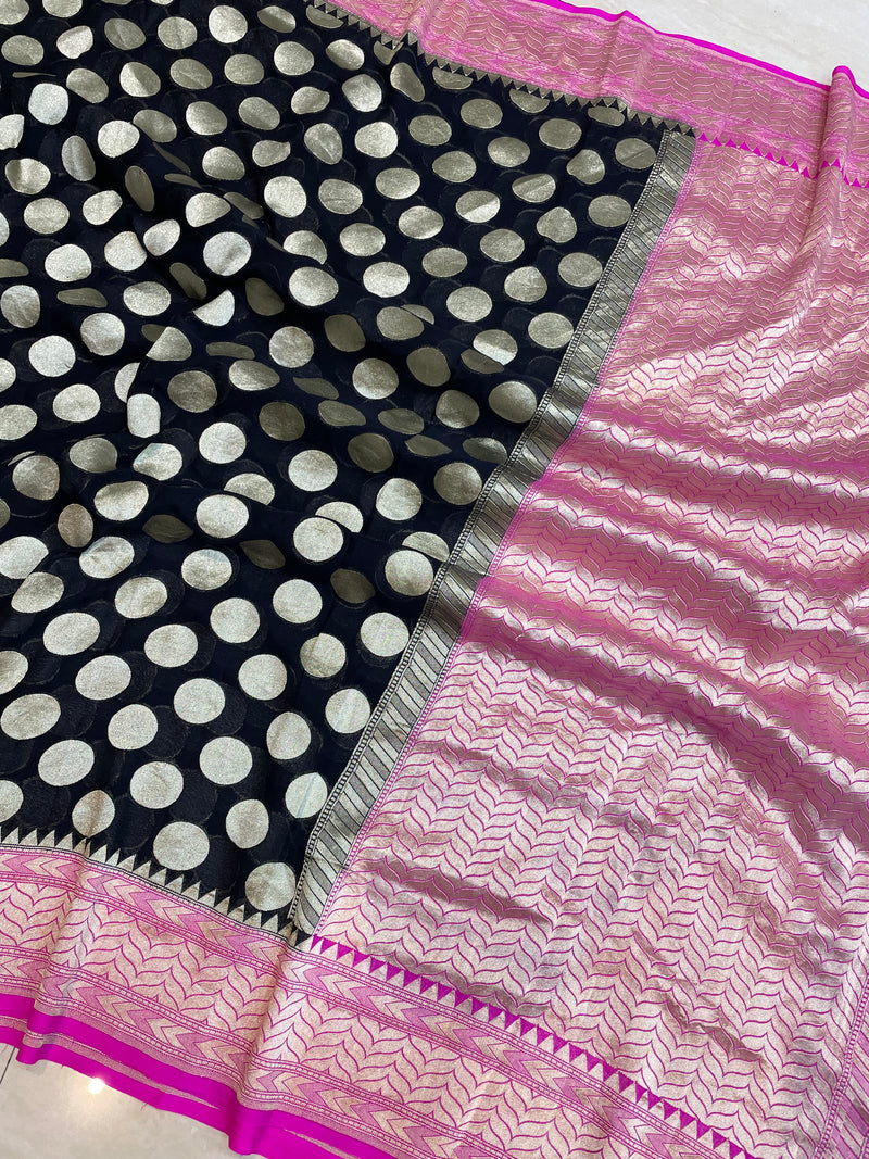 Black Khaddi Georgette Handloom Banarasi Saree - The Handlooms