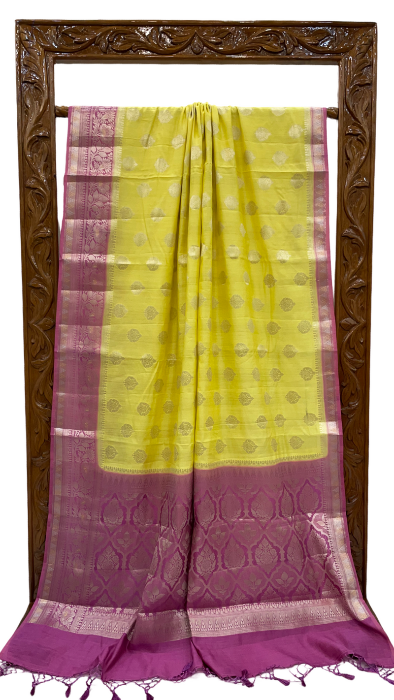 Pure Dupion Silk Banarasi Saree - Gold Zari - The Handlooms