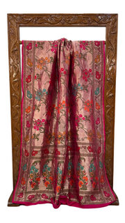 Hot Pink Pure Tussar Georgette Brocade Handloom Banarasi Saree - The Handlooms