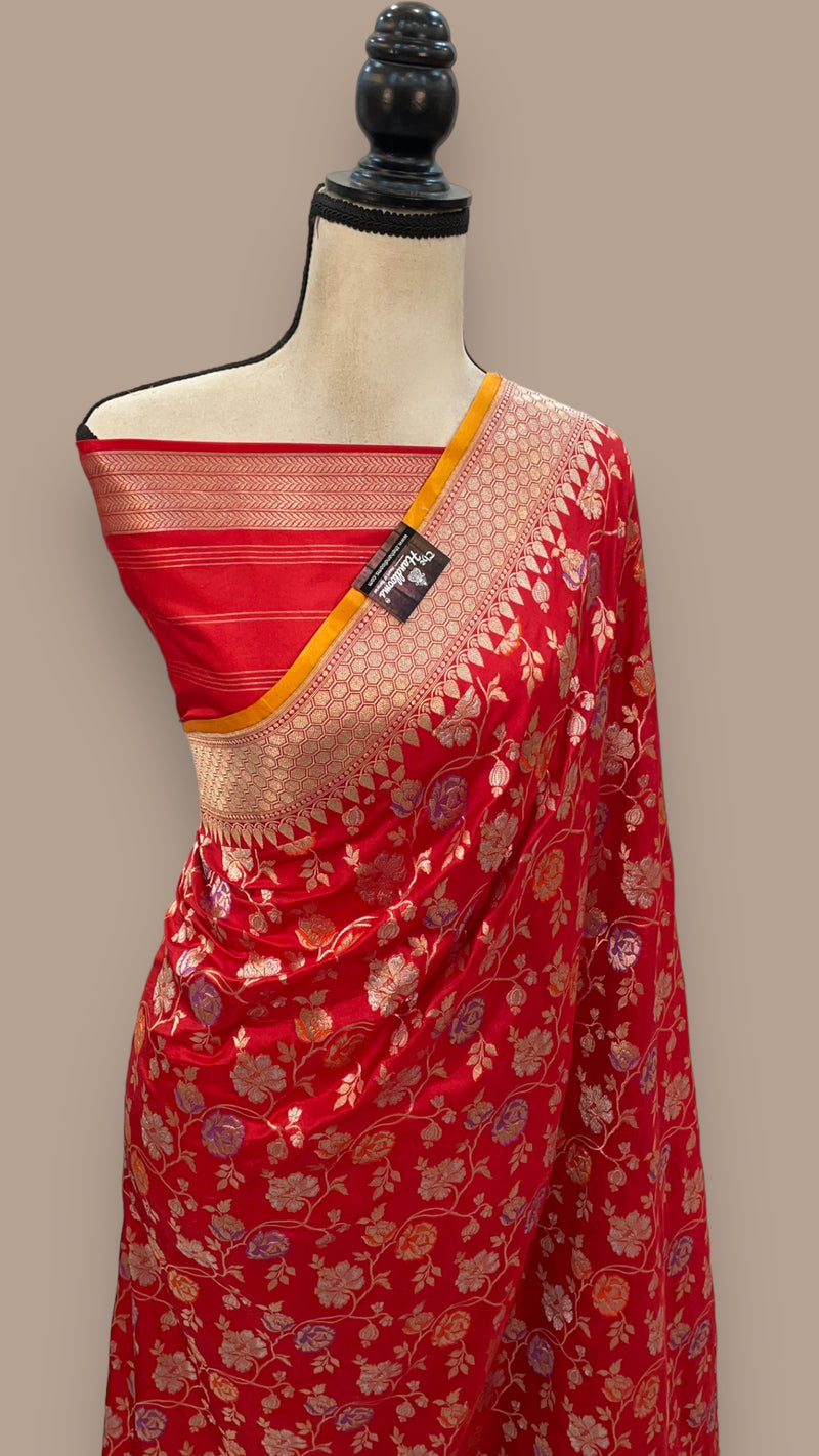 Pure Katan Silk Banarasi Handloom Saree - All over Jaal work - With Meenakari - The Handlooms