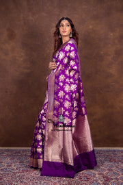 Dual tone Pure Katan Silk Banarasi Handloom Saree - All over Jaal work - The Handlooms