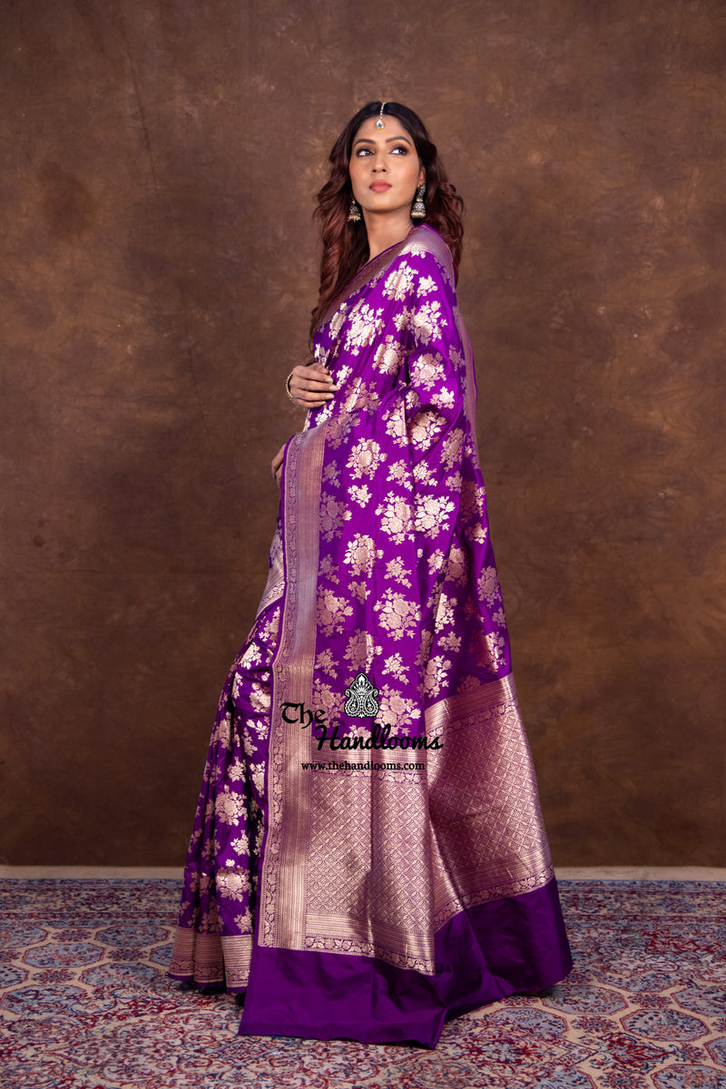 Dual tone Pure Katan Silk Banarasi Handloom Saree - All over Jaal work - The Handlooms