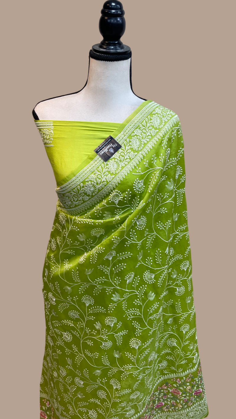Pure Organza Chikankari Handloom Banarasi Saree - The Handlooms