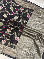 Black Khaddi Georgette Handloom Banarasi Saree - Tilfi - The Handlooms