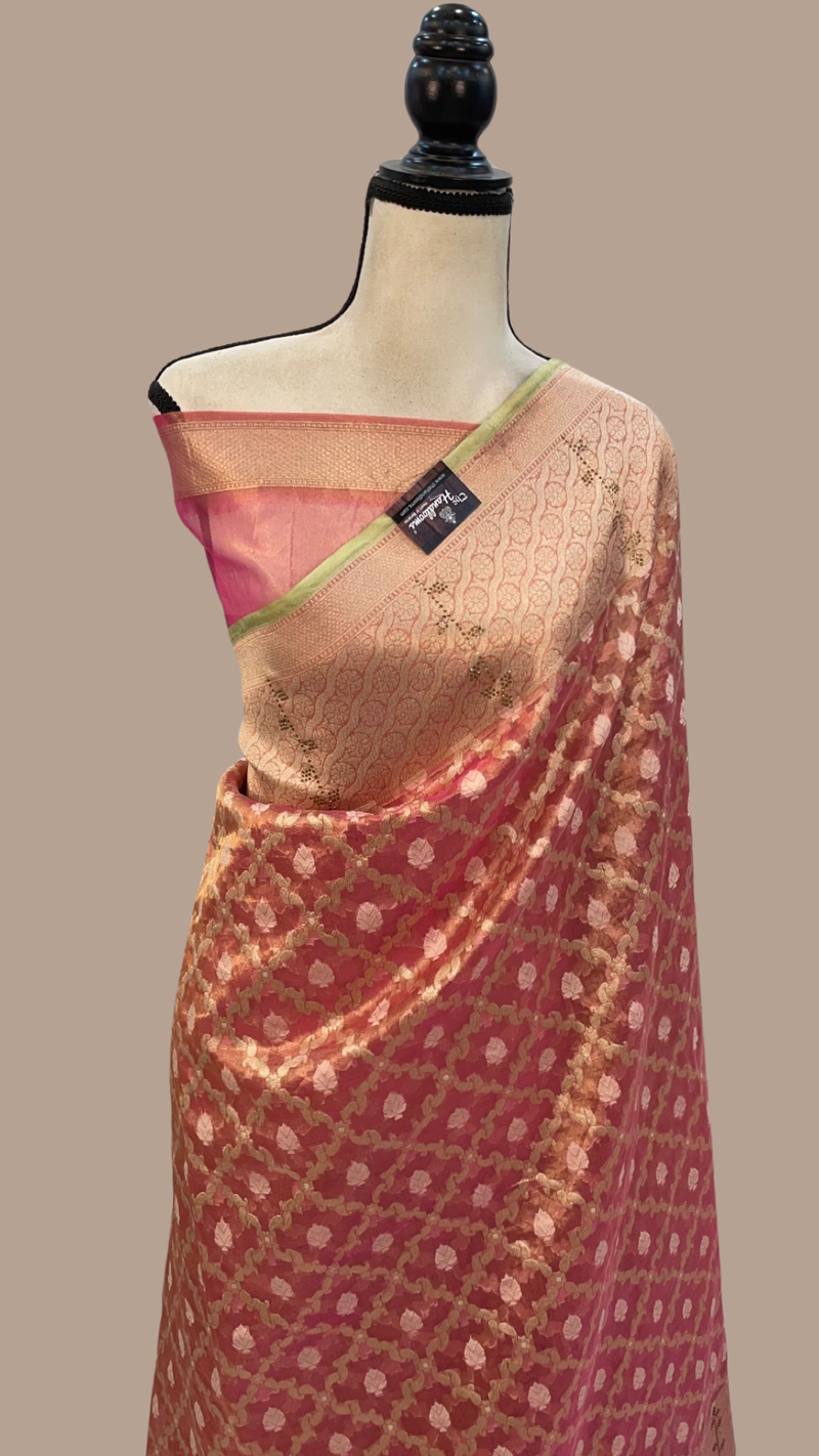 Pure Tissue Reshmi zari Banarasi Saree With Siroski Work - The Handlooms