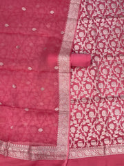 Pink Pure Khaddi Georgette Banarasi Dress material - The Handlooms