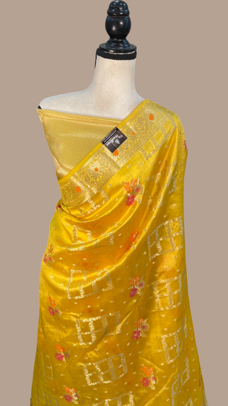 Pure Dupion Silk Banarasi Saree - Gold Zari - The Handlooms