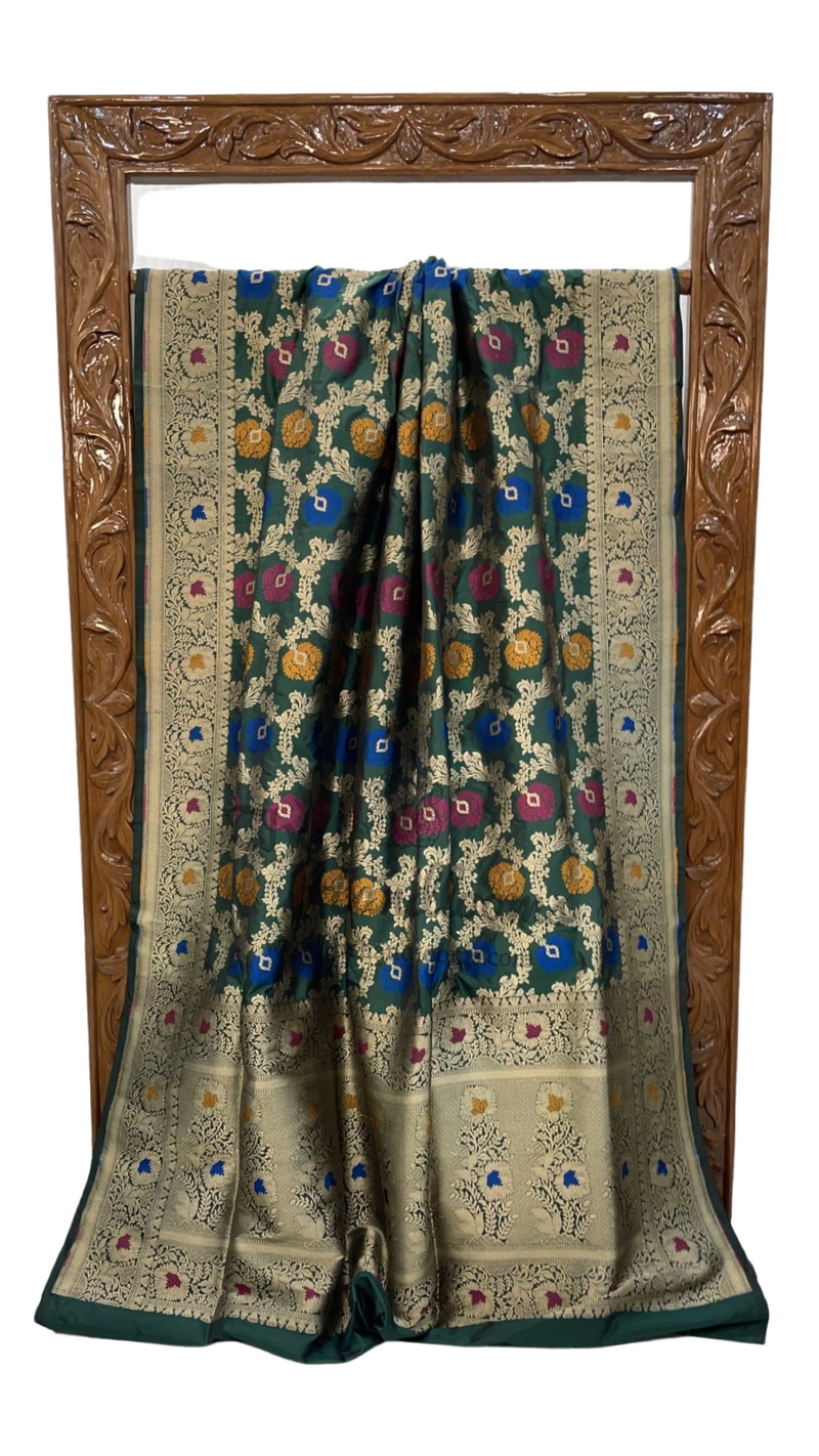 Pure Katan Silk Banarasi Handloom Saree - All over Jaal work - With Meenakari - The Handlooms