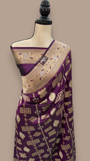 Pure Katan Silk Banarasi Handloom Saree - All over Sona Roopa Jaal work - The Handlooms