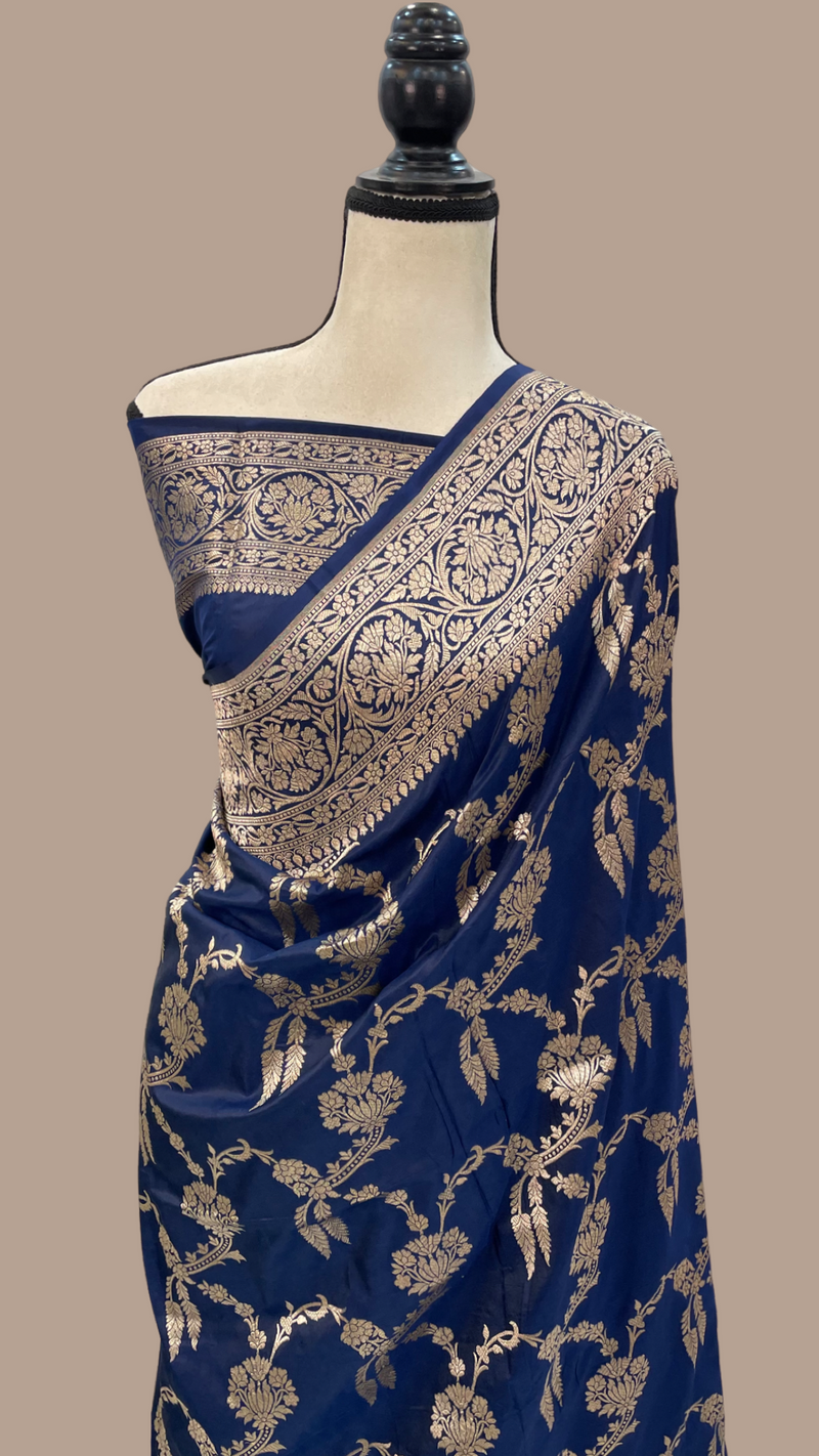 Blue Pure Katan Silk Banarasi Handloom Saree - All Over Jaal Work - The Handlooms