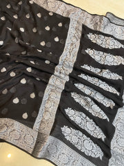 Black Pure Chiffon Khaddi Banarasi Saree - The Handlooms