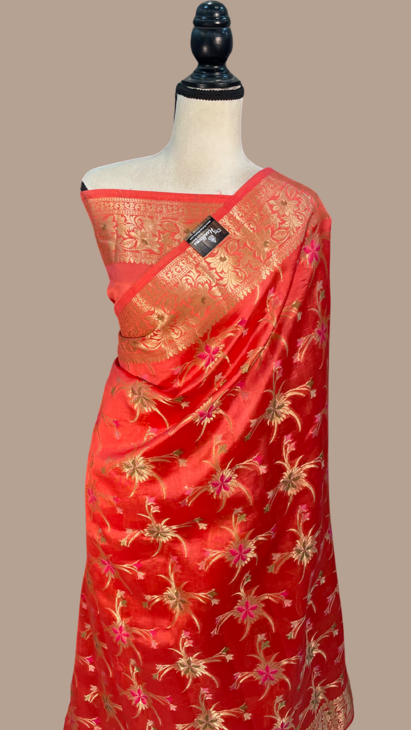 Pure Dupion Silk Banarasi Saree - Gold Zari - The Handlooms