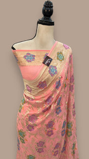 Khaddi Georgette Handloom Banarasi Saree - All over Jaal Work With Meenakari - The Handlooms