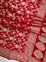 Pure Khaddi Georgette Dupatta - water zari - The Handlooms
