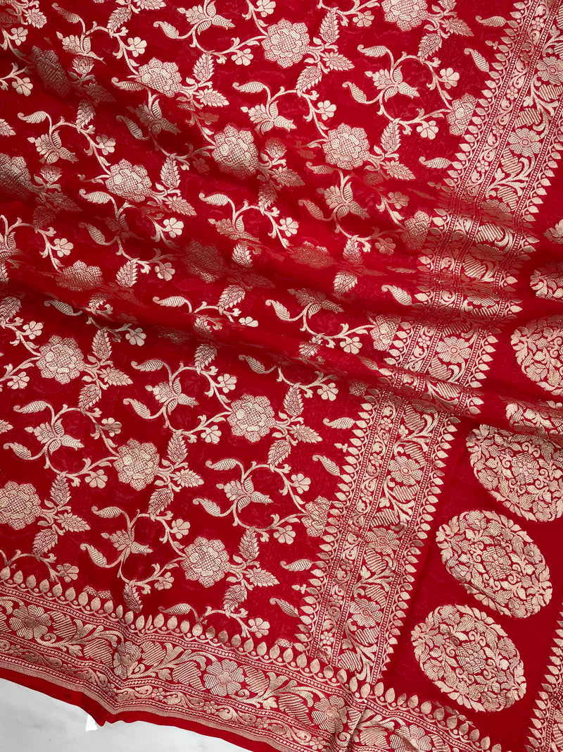 Pure Khaddi Georgette Dupatta - water zari - The Handlooms