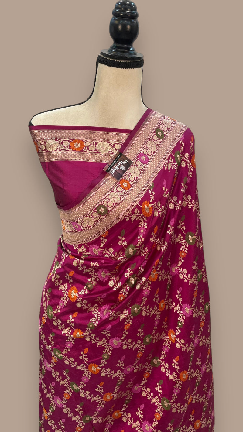 Pure Katan Silk Banarasi Handloom Saree - All over Jaal work with Meenakari - The Handlooms