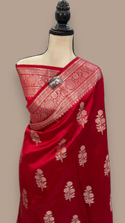Red Pure Mango Silk Banarasi Handloom Saree - The Handlooms