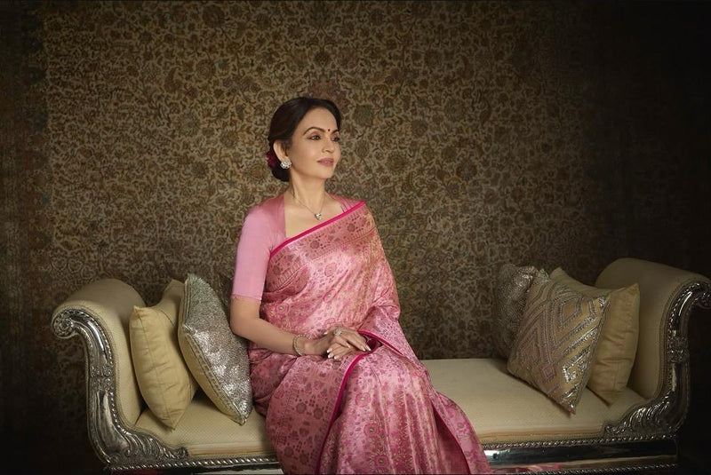 Nita Ambani in Regal Pure Katan Jamdani Silk Banarasi Saree – Handwoven Tanchui Brocade