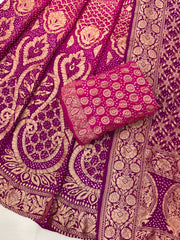 Pure Khaddi Georgette Bandhani Handloom Banarasi Lehenga - The Handlooms