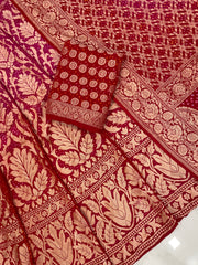 Pure Khaddi Georgette Bandhani Handloom Banarasi Lehenga - The Handlooms