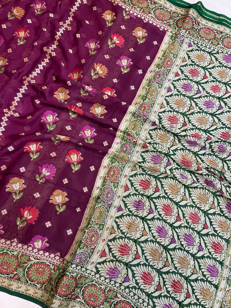 Pure Chiffon Khaddi Banarasi Saree - The Handlooms