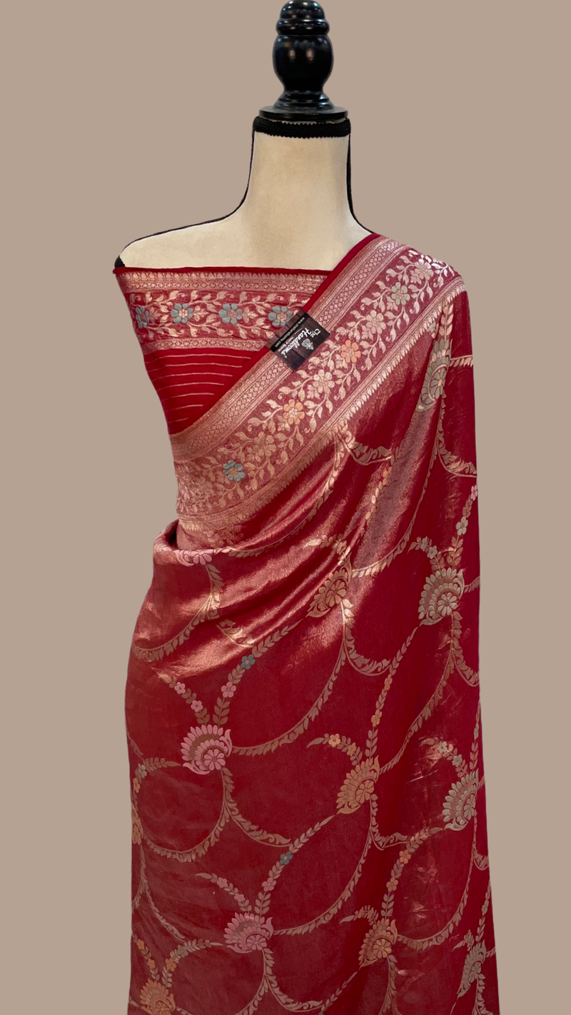 Pure Tussar Georgette Brocade Handloom Banarasi Saree - The Handlooms