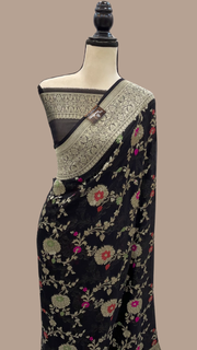 Black Khaddi Georgette Handloom Banarasi Saree - Tilfi - The Handlooms