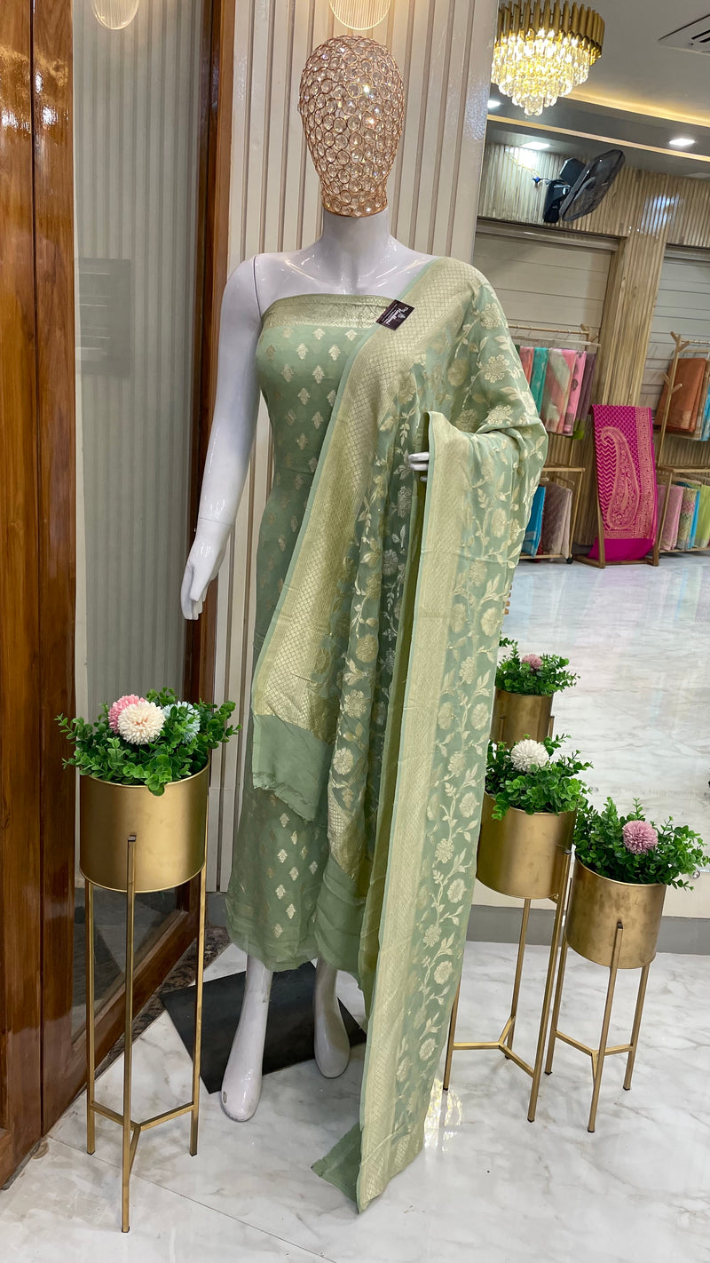 Khaddi Georgette Handlooms Banarasi Dress material - The Handlooms