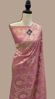 Onion Pink Tussar Georgette Handloom Banarasi Saree - The Handlooms