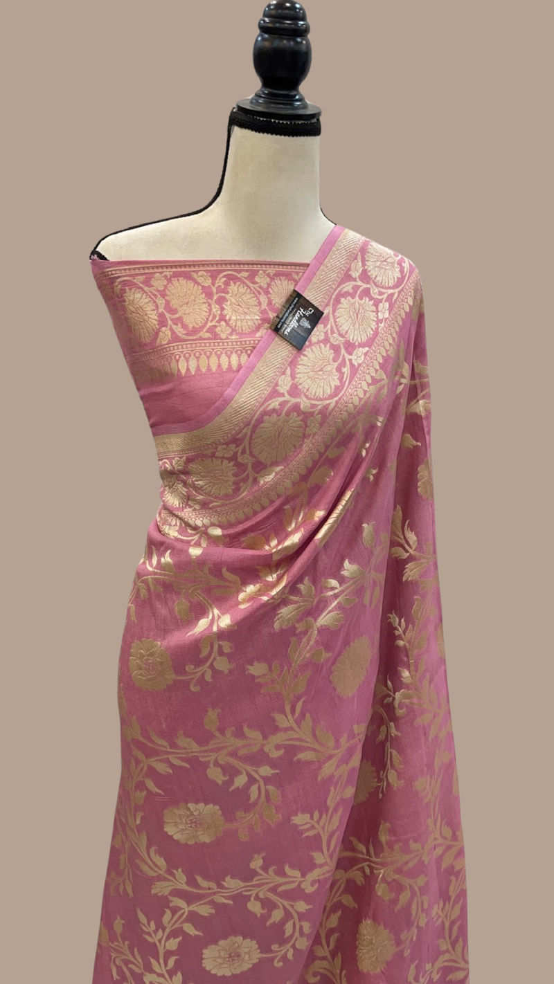 Onion Pink Tussar Georgette Handloom Banarasi Saree - The Handlooms