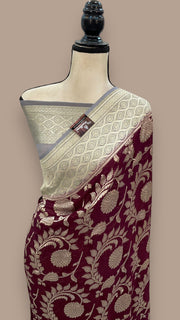 Pure Khaddi Georgette Handloom Banarasi Saree - Water zari - The Handlooms