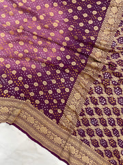 Dual Shade Pure Georgette Banarasi Bandhej Handloom Saree - The Handlooms