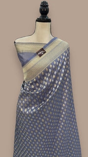 Pure Katan Silk Banarasi Handloom Saree - All over Sona Roopa Jaal work - The Handlooms