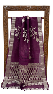 Dark Purple Pure Kora Handloom Banarasi Saree - The Handlooms