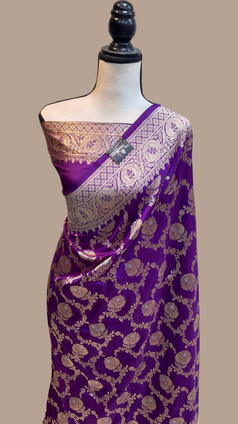 Pure Katan Silk Banarasi Handloom Saree - All over Sona Roopa Jaal work - The Handlooms